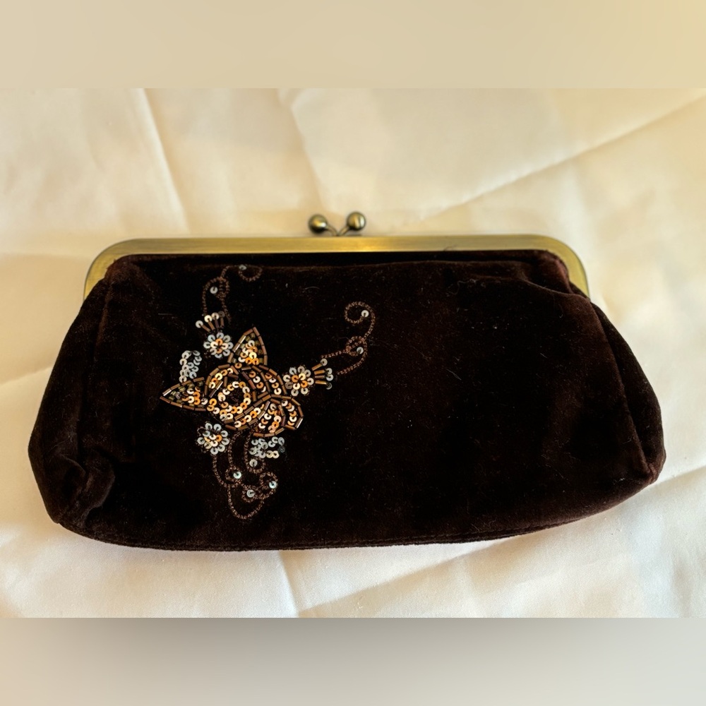 Express Brown Kiss lock Clutch Bag